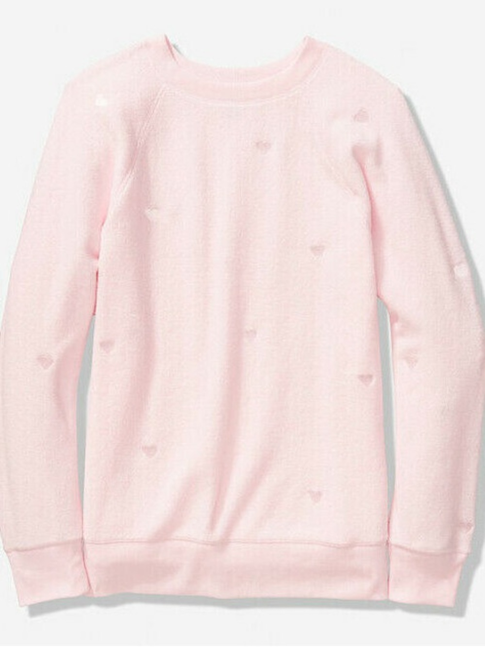 PINK Victoria's Secret Light Pink Crewneck Sweater with Tiny Heart Knit
